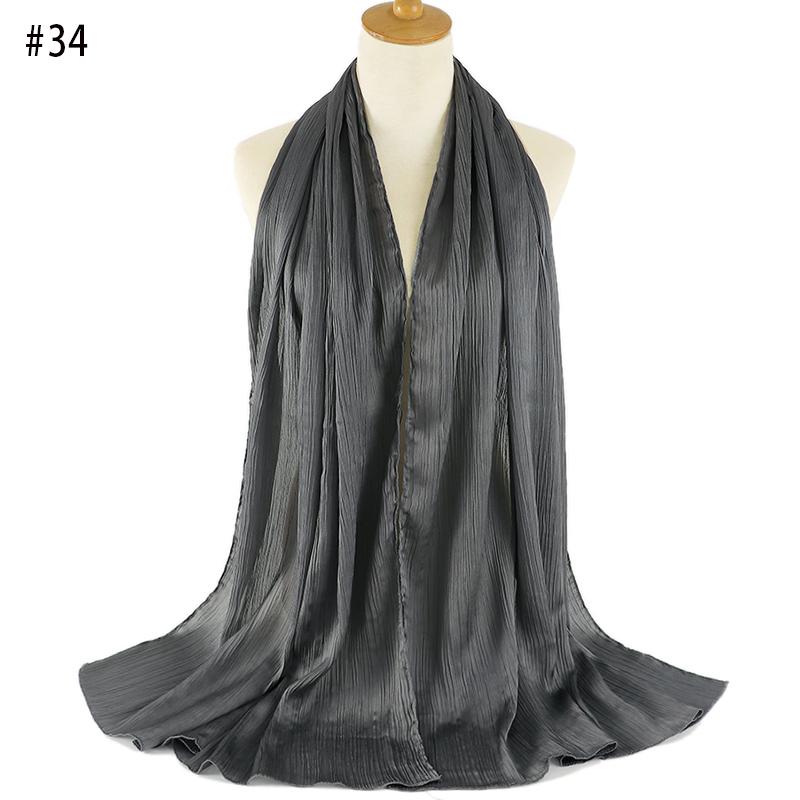 New Arrival Crinkle Satin Chiffon Hijab Scarf Plain Shawls Wrinkle Scarves Women Muslim Turban Solid Color Headscarf 36 Colors