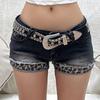 Vintage Denim Y2K Shorts Women Grunge Coquette Low Rise Skinny Jean Shorts Woman Sexy Leopard Print Mini Short Pants