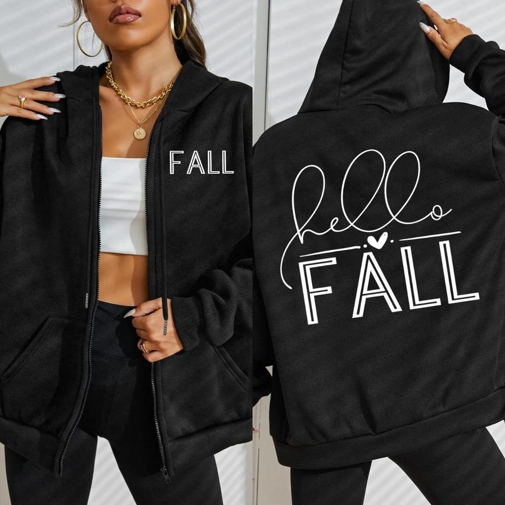 Fall Love Art Word Design Pattern Women Zipper Hoody Fashion Street Streetwear Loose Hoodies Fleece Soft Clothing Woman