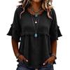 Women’s Vintage Round Neck Short Sleeve Top with Fringed Hem and Fabric for Casual Everyday Wear
