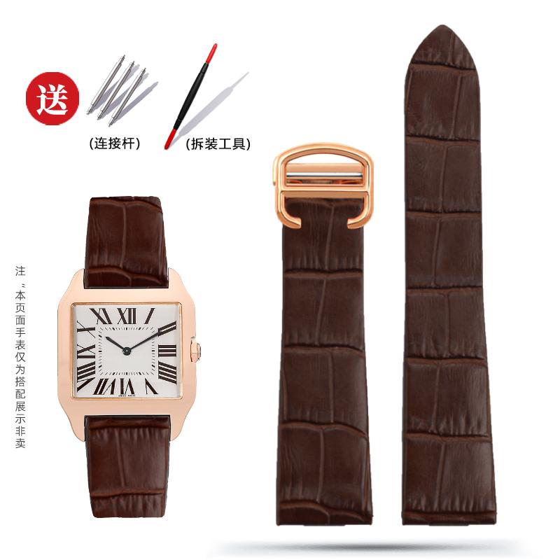 18mm Uhrenarmband 21mm für Car-tier Uhr W2006951 WH100751 Sandoz Santos Mechanisches Rindsleder mit Stahl-Kopf-Endglied Genarbtes Armband