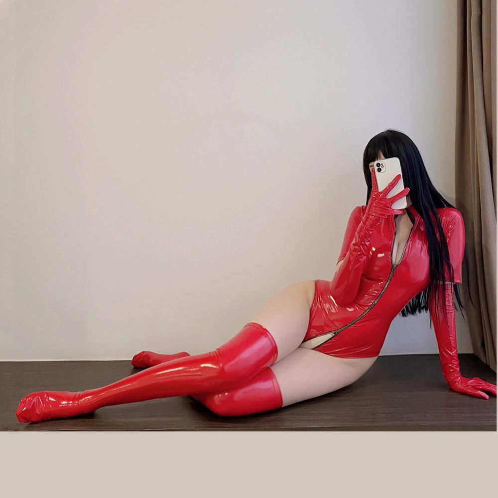 Double Zipper Sexy Open Crotch Latex Leather Bodysuit For Women Sexy Lingerie Erotic Crotchless Catsuit Shiny Sheath Leotard Sex