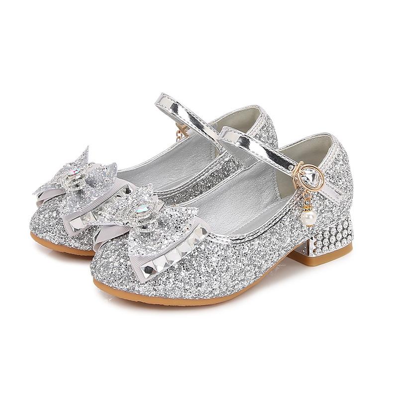 Children's high heels spring and autumn girls princess shoes little girl single shoes baby leather shoes sequins Elsa fashion