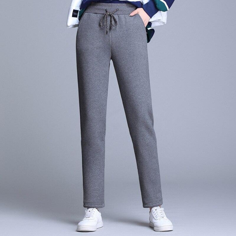 

Зимние теплые бархатные спортивные штаны с высокой талией, брюки-карандаш, однотонные эластичные утолщенные флисовые брюки для бега, женские хлопковые брюки, женские брюки M серый
