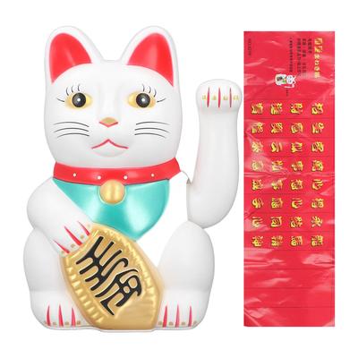 Gatto Portafortuna Agitante da 10 pollici Simpatica Statuetta Gatto Portafortuna Decorazione per Casa Scrivania Bianco