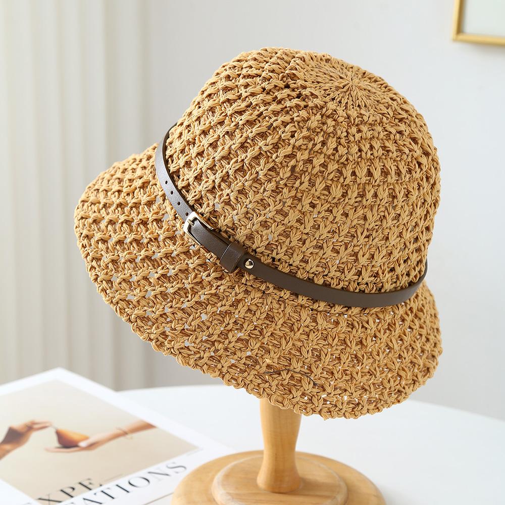 

Classic Knitted Fisherman Hat Belt Buckle Cuffed Breathable Summer Vacation Travel Wide Brim Sunshade Cap Women s Fashion хаки