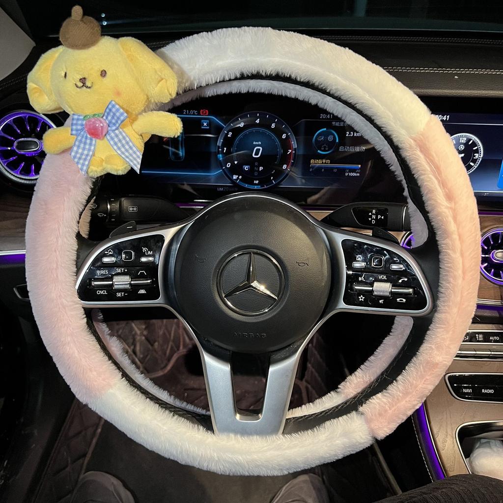 38cm Sanrio Short Plush Universal Steering Wheel Cover Female Cute Personality Non-Slip Comfortable Warm Handle
