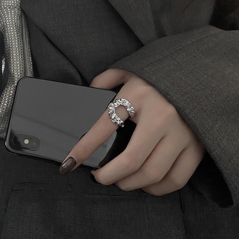 Korean Version Geometric Irregular Ring Retro Fashion Pleated Lava Open Ring Hip Hop Index Finger Ring