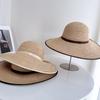 French Oversized Brimmed Hand Knitted Raffia Sun Hat Women Seaside Travel Sun Hat Elegant French Hepburn Style Sombrero