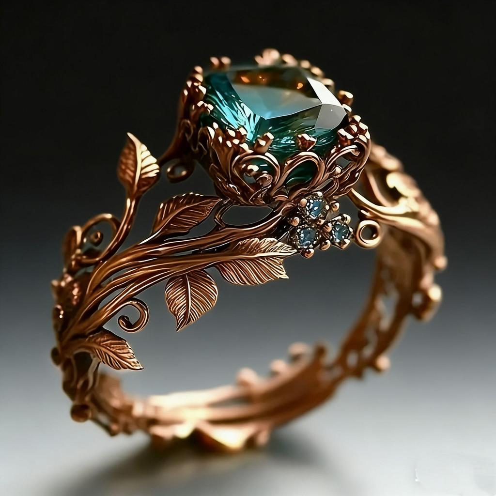 European American Retro Rose Gold Vine Flower Ring - Creative High-End Jewelry