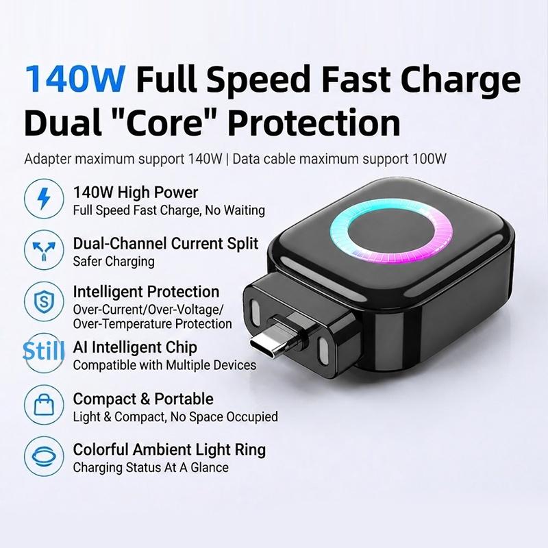 140W High Power Fast Charger Intelligent Battery Protection Auto Disconnect for Gaming Phone Laptop Tablet Office Use