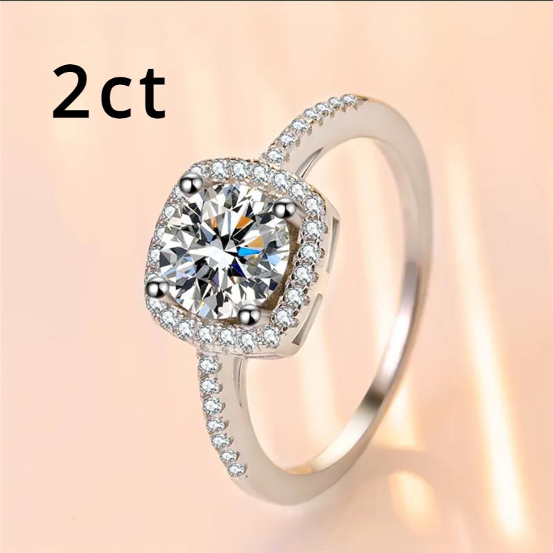 Silver 925 Platinum Plated 1-3 Carat Mozanstone 4 Claw Square Bag Birthday Ring Classic High Wedding Party Jewelry Woman Gift