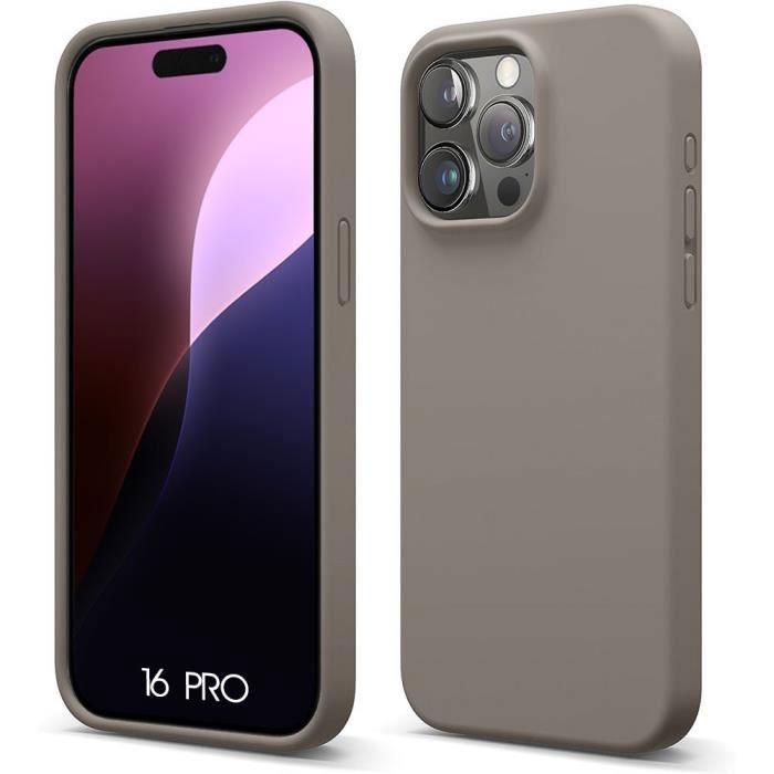 Coque de protection - booling - iphone 16 pro - silicone liquide - gris mat - souple