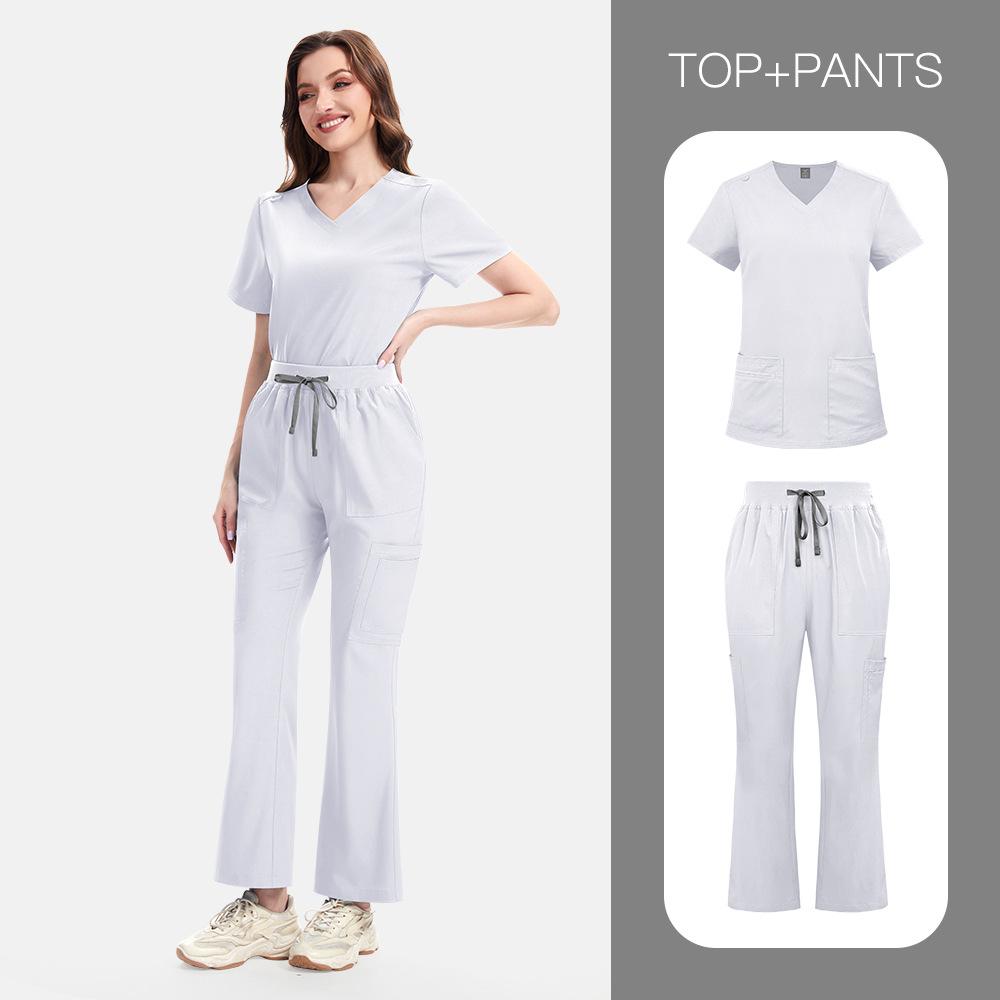 Men'S And Women'S Large-Size Hospital Short-Sleeved Doctor'S Nurse'S Uniform Cotton V-Neck Technician'S Overalls Clinic Beauty Salon Set Export