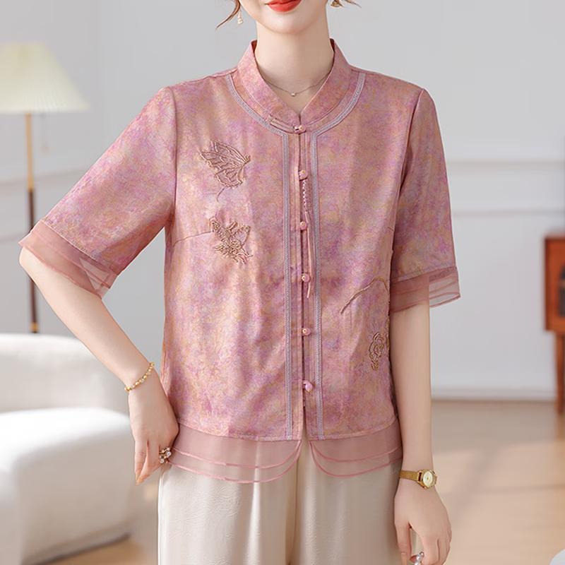 Datang Furen New Chinese Style Embroidered Half-Sleeve Shirt