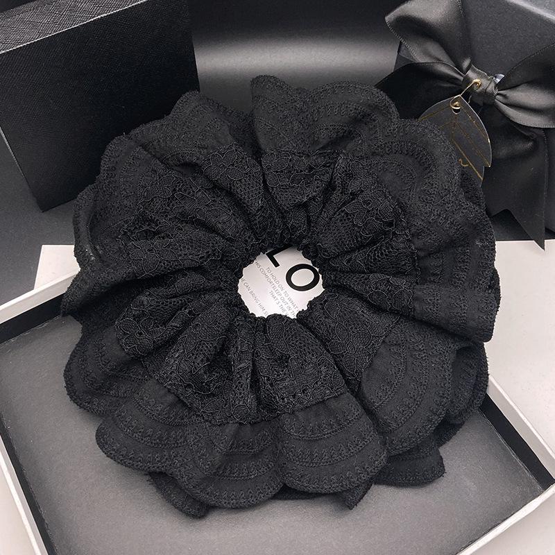 Elegant Black Lace Ballet-Style Double Layer Hair Tie