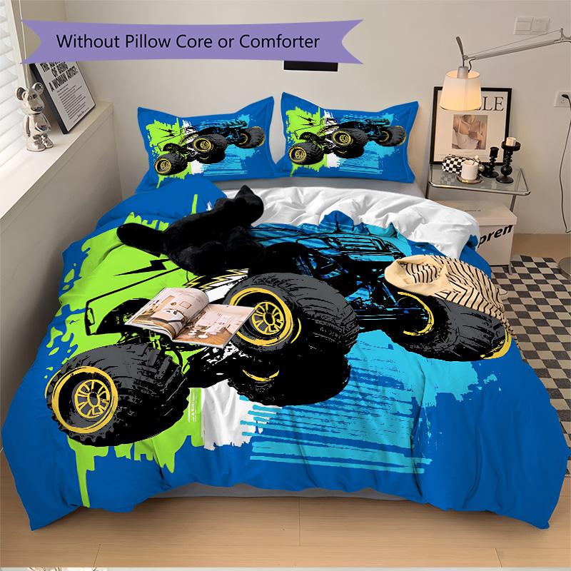 Monster Truck Adventure Print 3Pcs Bedding Setduvet Cover With 2 Bedropillowcase Home Birthday Gift