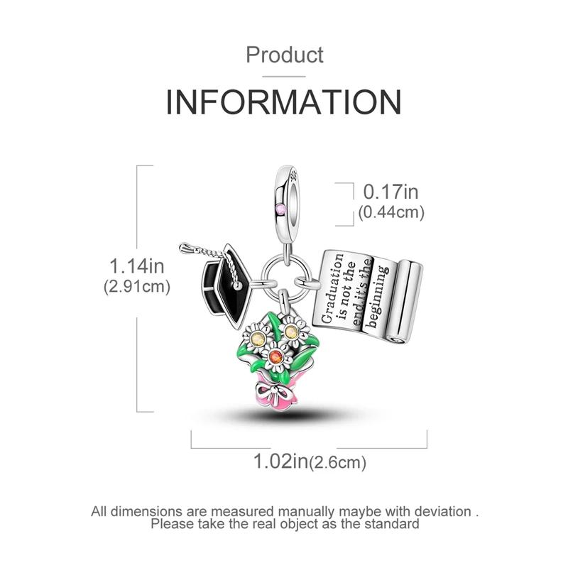 Copper Charms Bachelor'S Cap Graduate Beads Pendant Fit Original Bracelet Diy Bead Gift For Graduation Ceremony