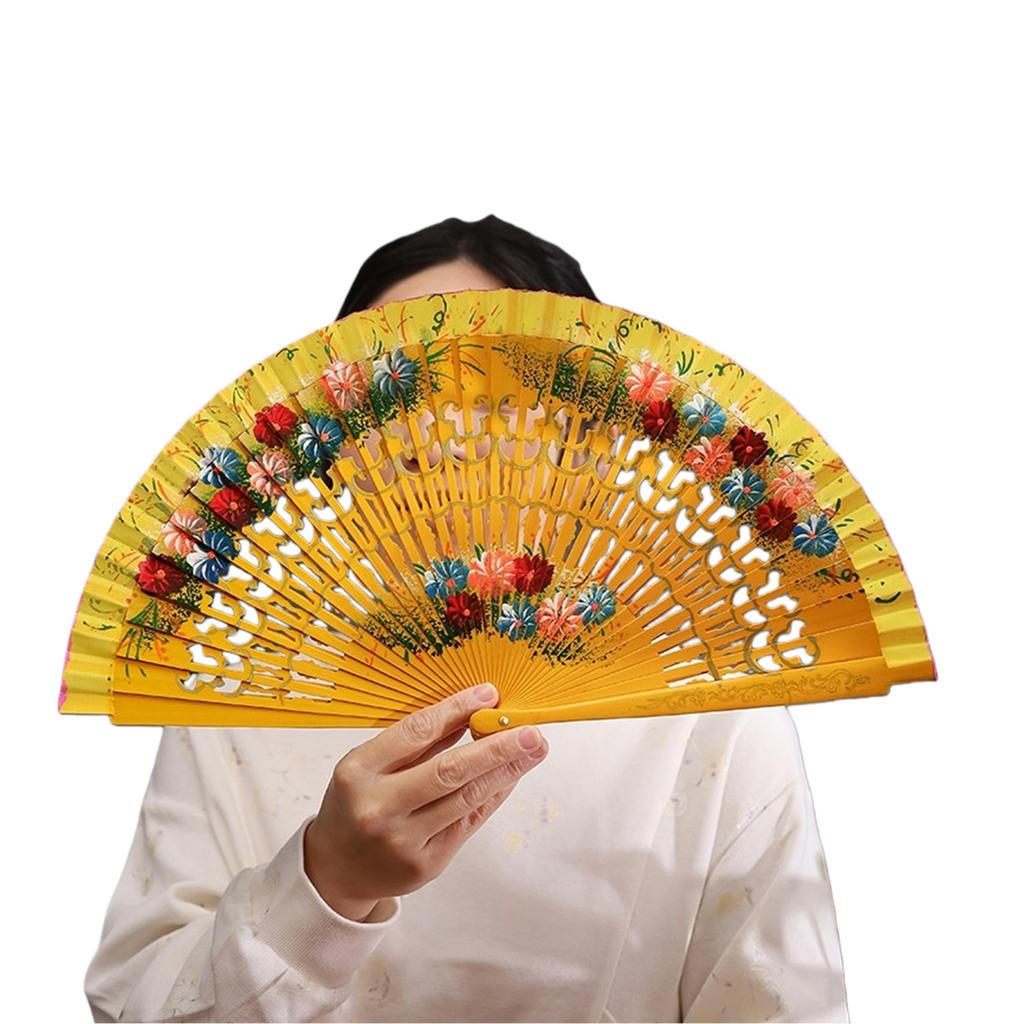 Traditional Folding Fan Artistic Hand Paint Design Natural Wood Fan Cultural Home Display Ornament