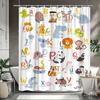 Animal Alphabet Shower Curtain Cute Cartoon Animals A-Z Print Polyester Bath Curtain With Hooks For Kids Bathroom Decor