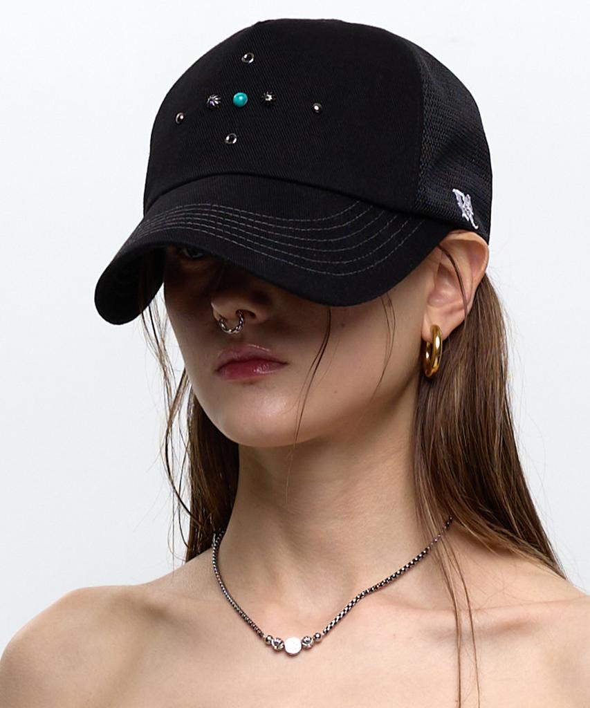 Aleseueseussi Western Rivet Mesh Cap - Black