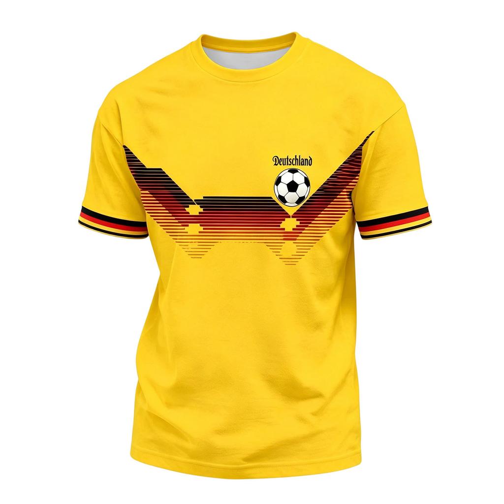 Men's Casual Printed Crew Neck Lightweight Breathable Short Sleeve Shirt Soccer Ball Graphic Germany Flag Inspired Design