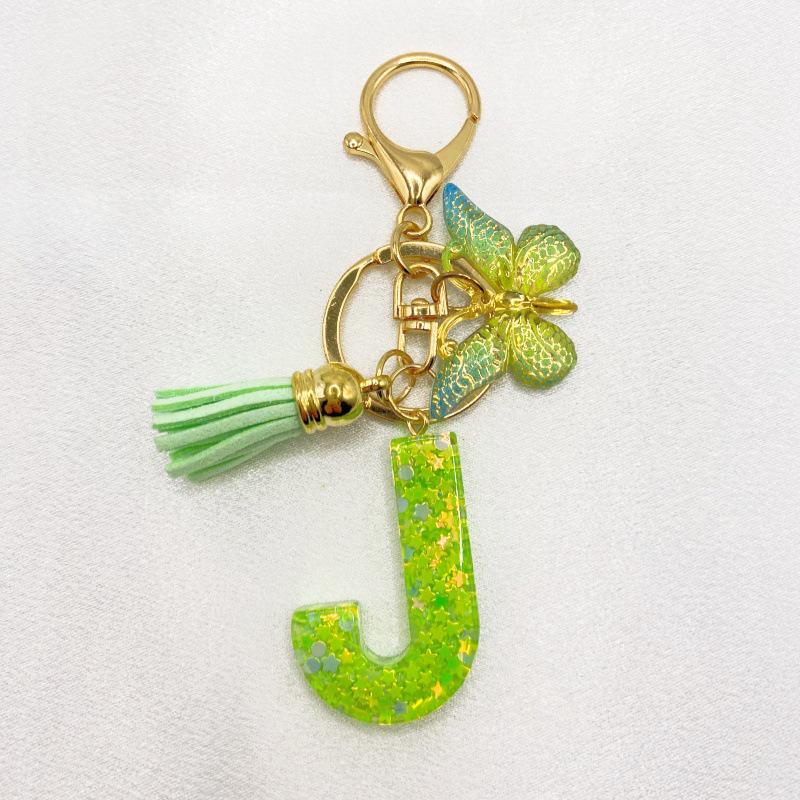 26-Letter Alphabet Resin Keychain with Star Sequins & Tassel Charm
