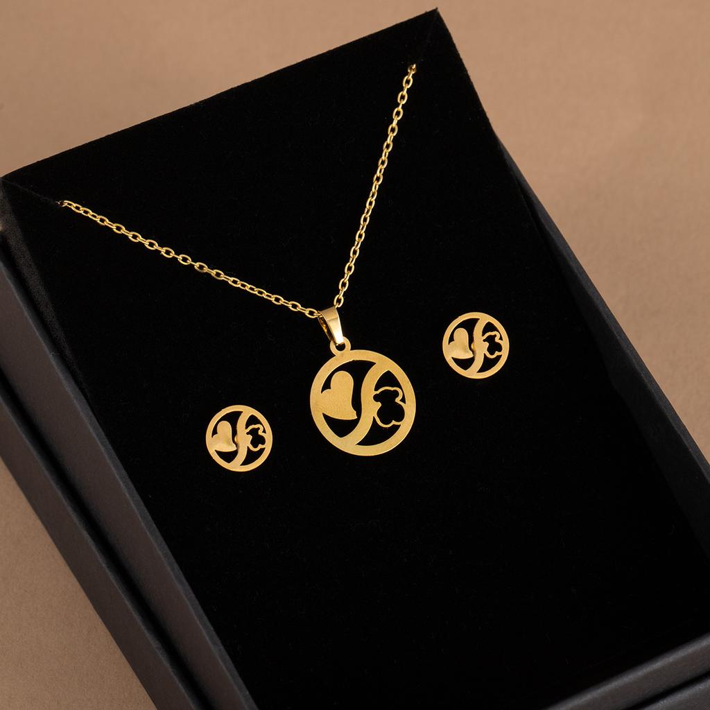 Edelstahl Hohl Liebe Halskette Set Weiblich Nische Designgefühl Gold Anhänger Schlüsselbeinkette