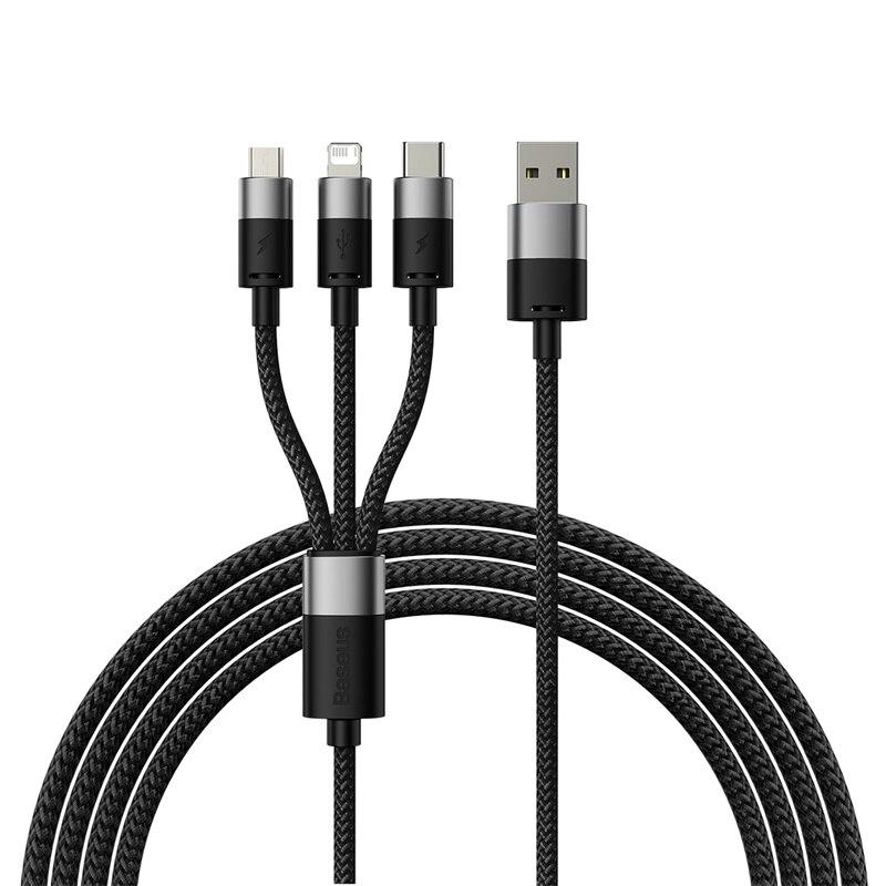 

Baseus 3-в-1 USB-кабель Micro USB Type-C Быстрая зарядка Micro USB Type-C Кабель для передачи данных Для IP 14 13 Samsung Huawei 1.2 m чёрный
