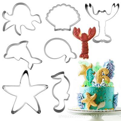 7-Piece Ocean Creature Cookie Cutters: Lobster, Seahorse, Seashell Stainless Steel Baking Molds.