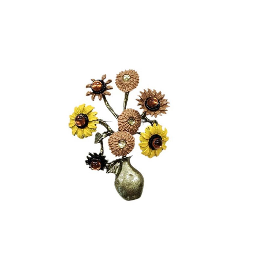 Rinhoo Elegant Daisy Flower Brooches For Women Fashion Sunflower Leaves Enamel Pins Floral Bouquet Badge Wedding Party Jewelry