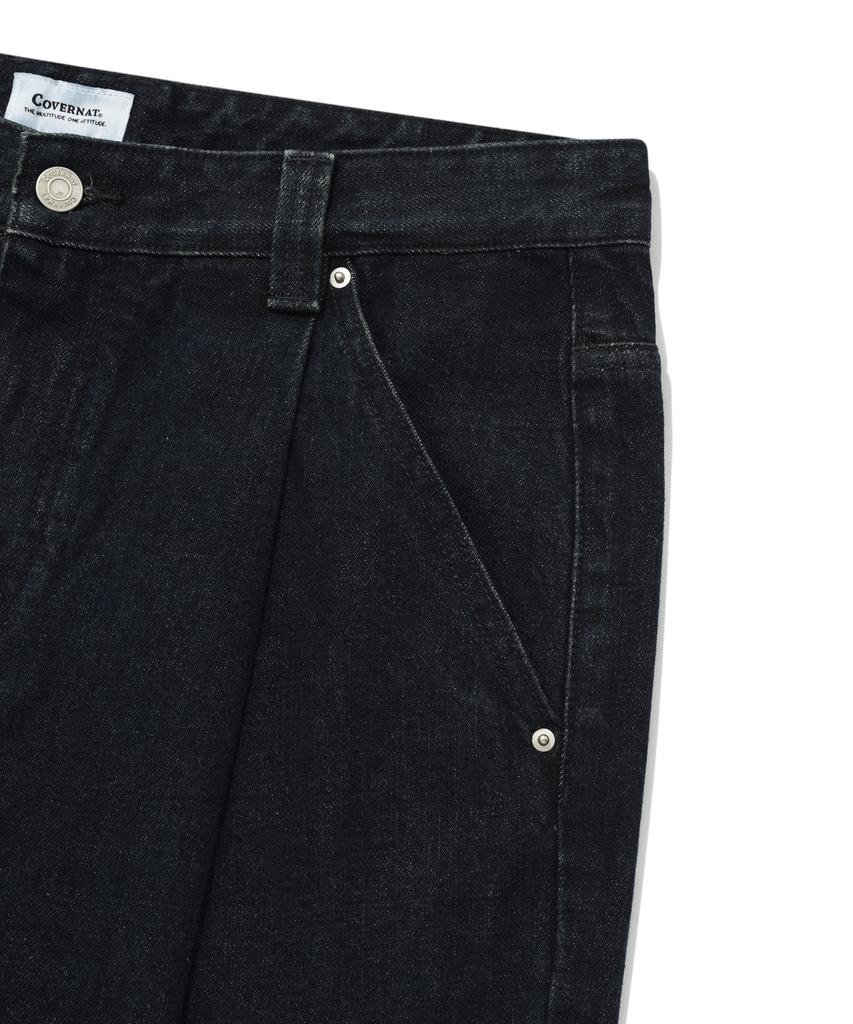 COVERNAT Denim One-Pleat Wide Pants Navy