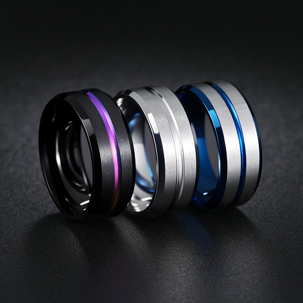 Anello da Uomo in Acciaio Titanio Multicolore Resistente allo Sbiadimento - Misura Standard USA