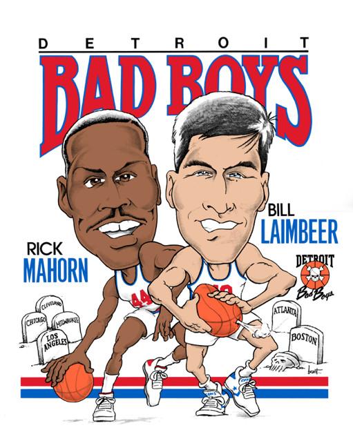 

Rick Mahorn and Bill Laimbeer Caricature Men T-shirt White JJ4470 Unisex T-Shirt M