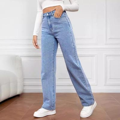 New Washed Denim Fashion Straight Pants Jeans Women's Pants