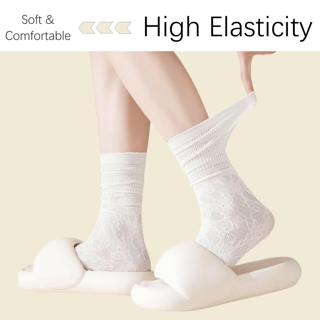 RuiChy Lace Tabi Crew Cute Transparent One Size Fits Perfect for Summer Commuting and School Women's Socks, 3-Pair Set, Two-Toe Socks, Embroidery,