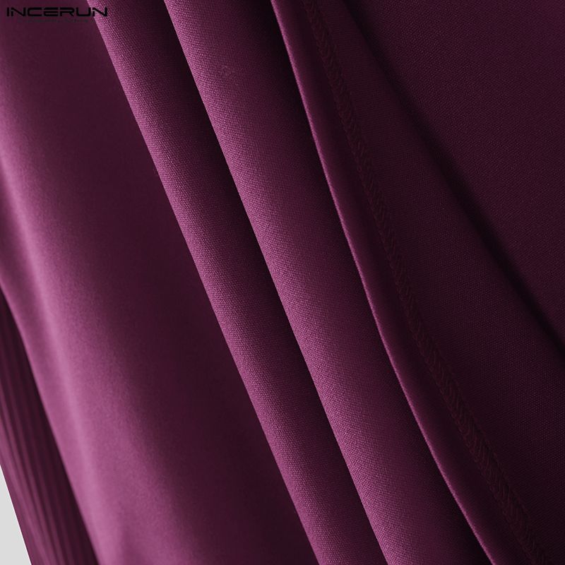 INCERUN Men Deep Swing Neck Long Sleeve Patchwork Casual Party Shirts Tops