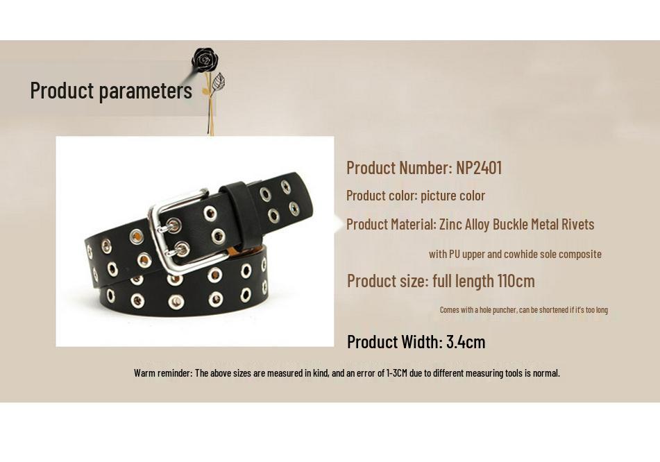 Unisex Leather Eyelet Buckle Belt with Rivet Detail - European & American Style Trend