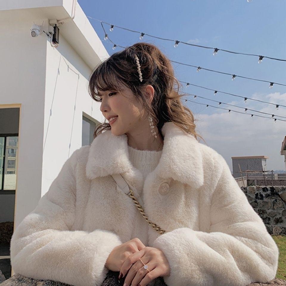Lamb Wool Imitation Fur Young Women'S Short Imitation Rex Rabbit Fur Plush Autumn And Winter Coat