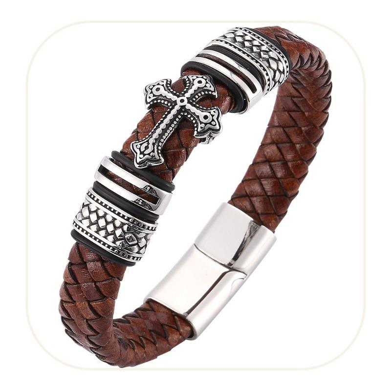 

Hot-selling leather bracelet: european and american style, multi-layer handwoven cord with magnetic clasp, genuine leather bangle inner ring 165mm [straightened total length 196mm]