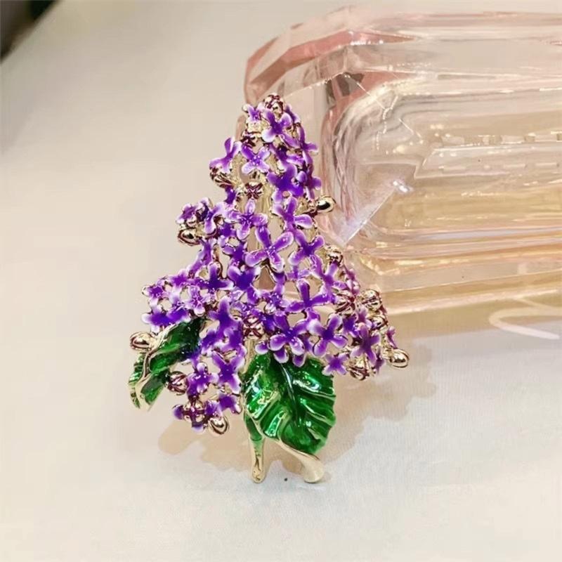 Portable Enameled Purple Lilacs Pin for Formal Event Sturdy Metal Ornament With Intricate Detailing