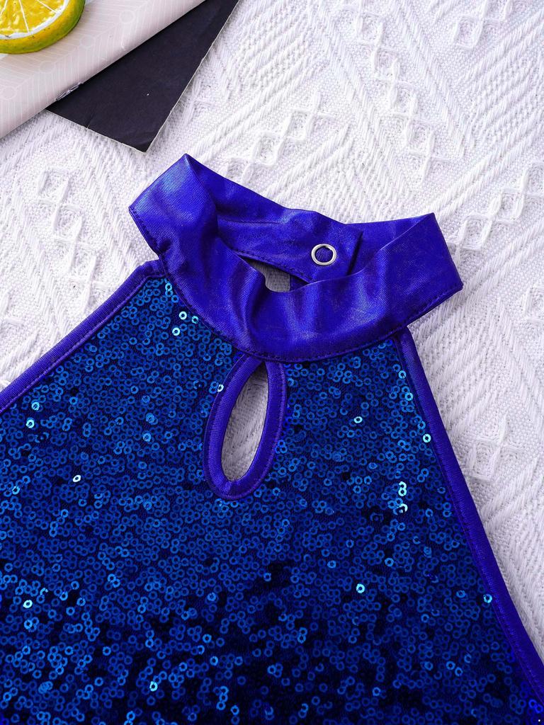 Kid Sleeveless Shiny Sequins Backless Professional Ballet Gymnastics Leotards Girls' Dancewear Child Dance Jumpsuit