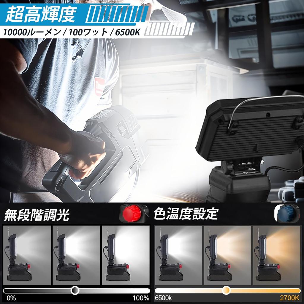 Wiederaufladbarer LED-Strahler, Arbeitsleuchte, Stufenlose Helligkeits- und Farbtemperaturanpassung, Akku-Arbeitsleuchte, Kompatibel mit 18V (14.4V18V),