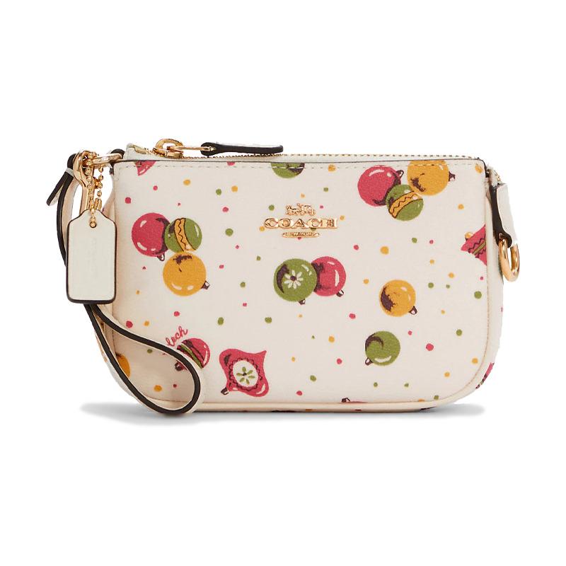 

COACH Nolita 15 Fruit Print Zipper Canvas Leather Wrist Bag Mahjong Bag Underarm Bag Clutch Small Women s White білий