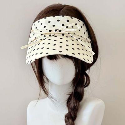 Summer Headwear Polka Dot Sun Visor Breathable Bowknot Open Top Cap Adjustable Washable Beach Hat Outdoor