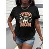 Womens Pug Puppy Pattern Print Short Sleeve Crew Neck Casual Tee