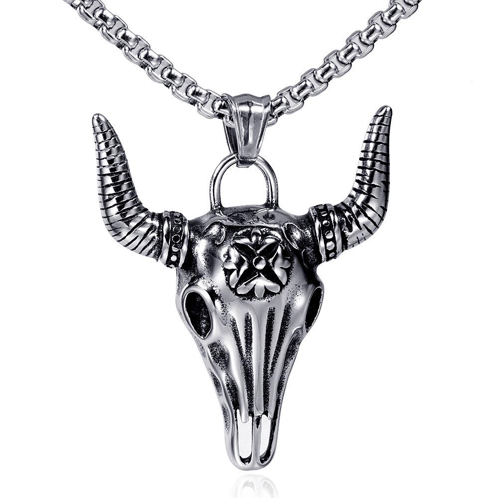 2024 Retro Skull Titanium Steel Pendant Necklace for Men - European American Style Half Face Stainless Steel Jewelry