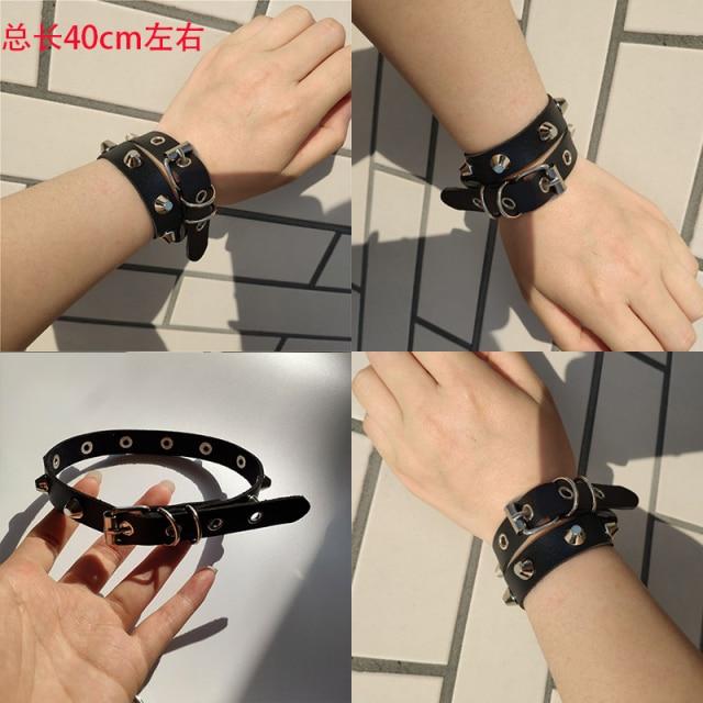 Brățară din piele neagră Manșetă Goth Gothic Bar Brățări Punk Femei Bărbați Brațurile pot fi ajustate Bijuterii