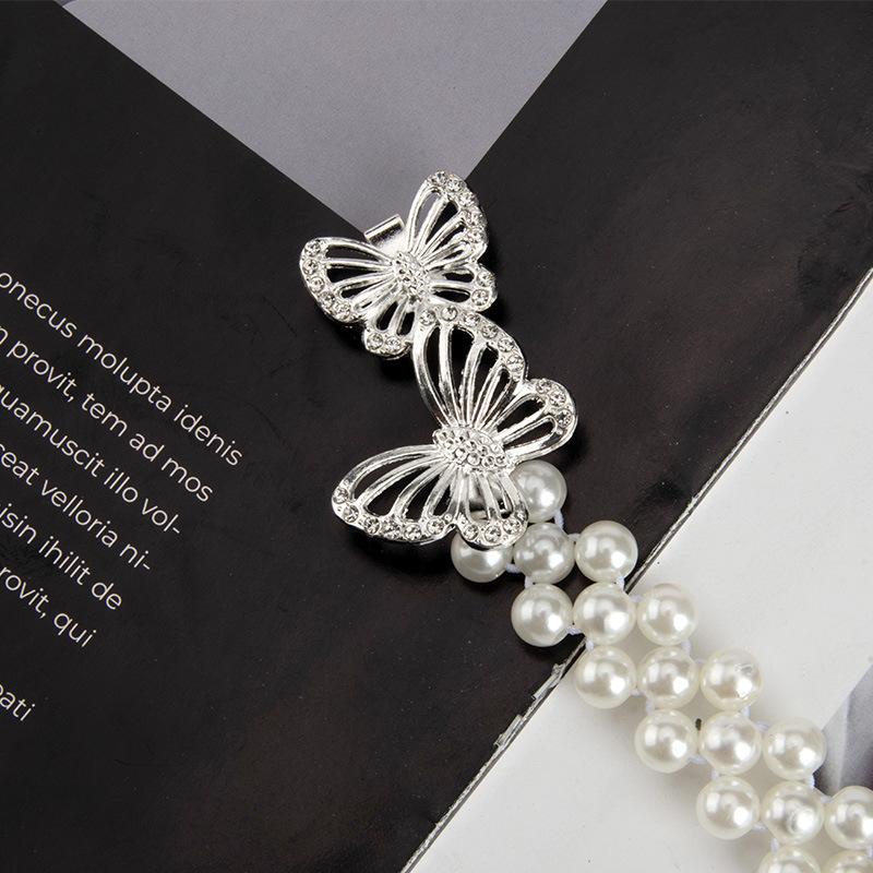 Pearl Waist Chain Women's Double Butterfly Buckle Elastic Elastic Slender Waist Belt Dress Decorative Body Chain Women's Style