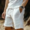 Men Drawstring Waist Linen Casual Shorts Loose Fit Pocket Breathable Summer Beach Short Pants